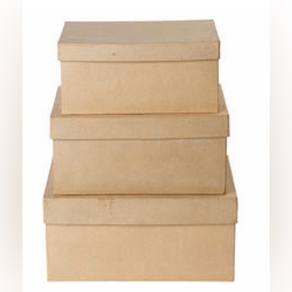 NIP Set of 3 Rectangle Rectangular Paper Mache Nesting Boxes For Craft Projects